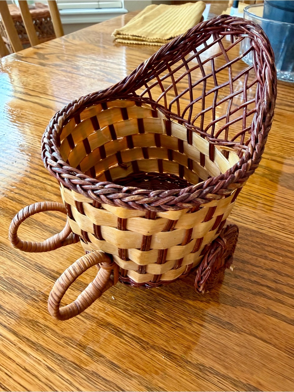Woven Decorative Basket Planter in Two-Tone Brown